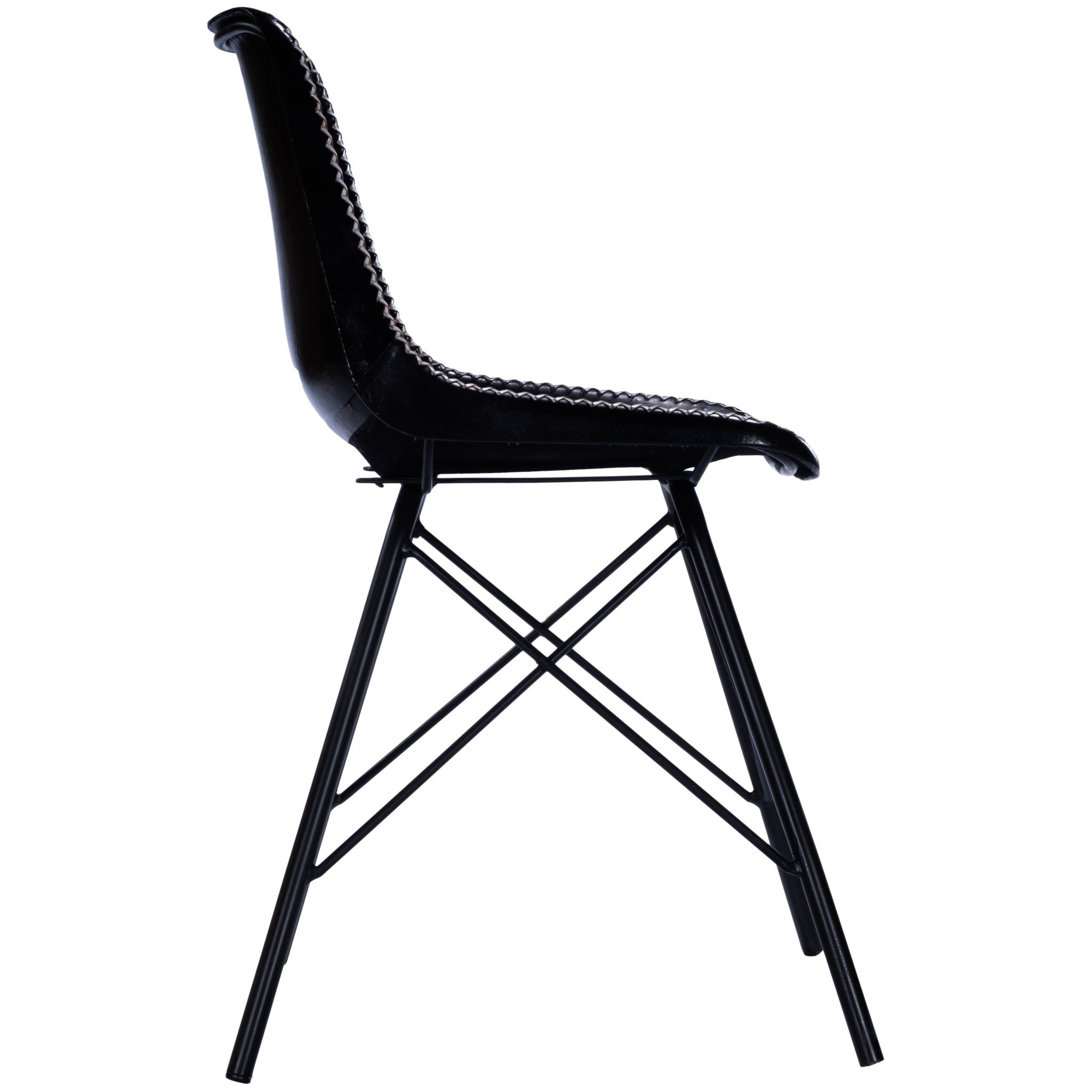 Black Contrast Stitch Leather Dining Chair - Minihomy