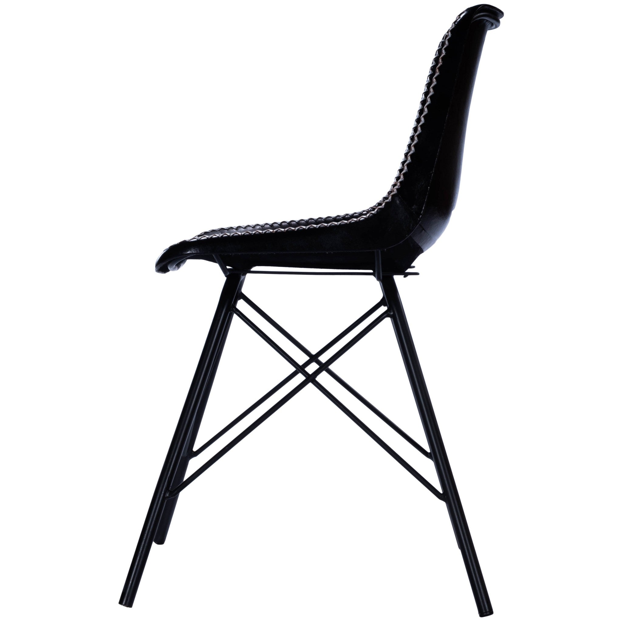 Black Contrast Stitch Leather Dining Chair - Minihomy