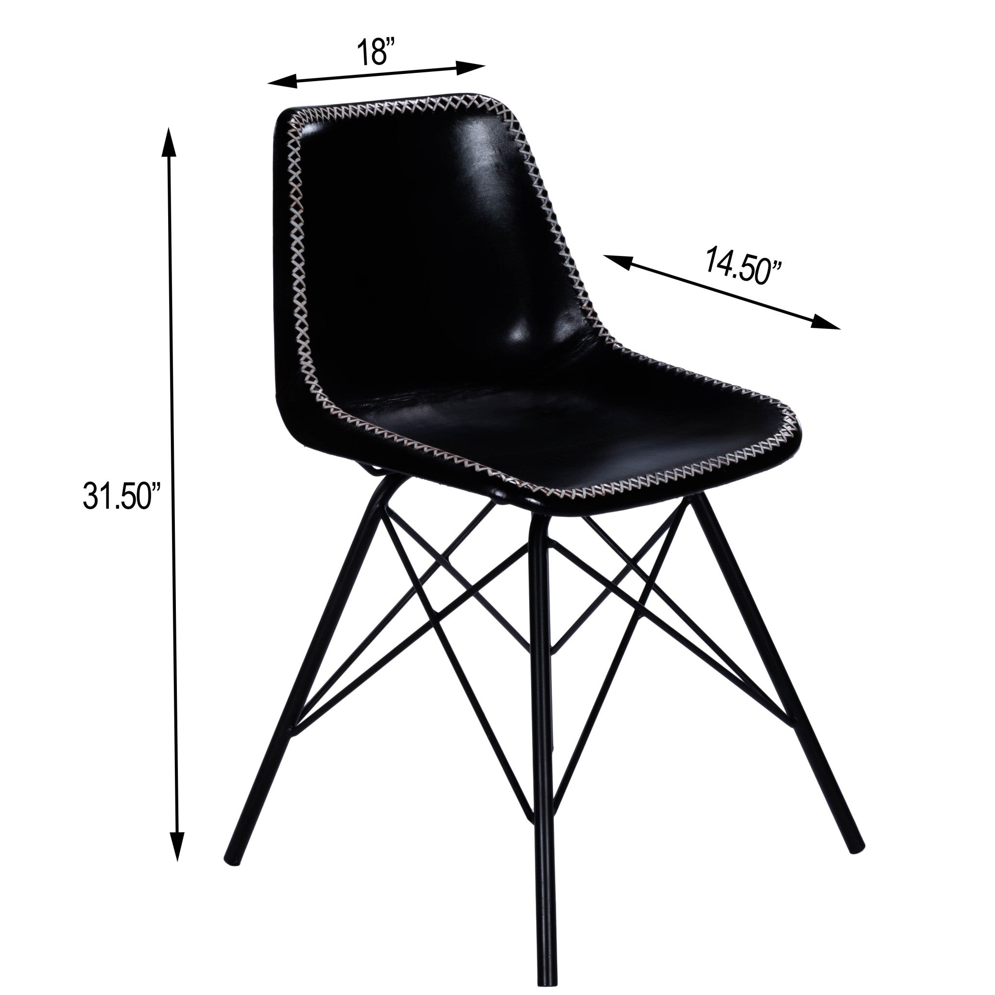 Black Contrast Stitch Leather Dining Chair - Minihomy