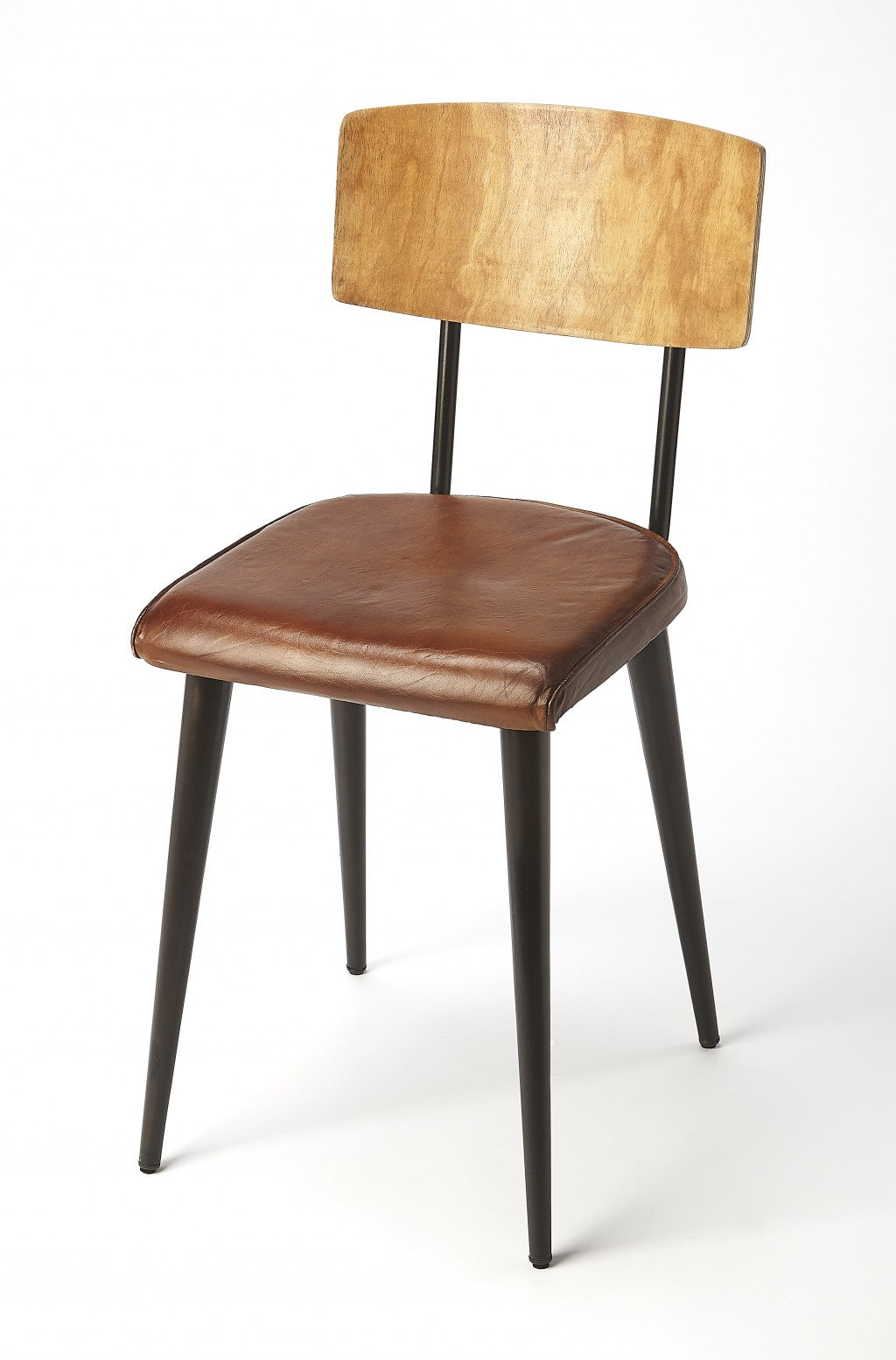 Metal And Wood Leather Dining Chair - Minihomy