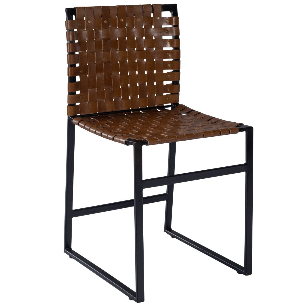 Brown Woven Leather Chair - Minihomy