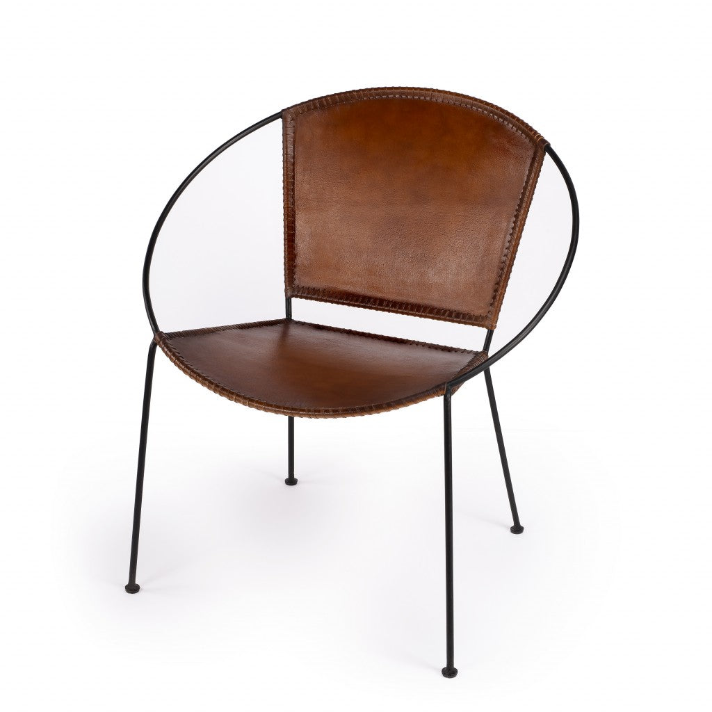 Modern Ring Shape Brown Leather Accent Chair - Minihomy