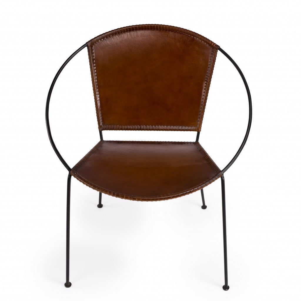 Modern Ring Shape Brown Leather Accent Chair - Minihomy