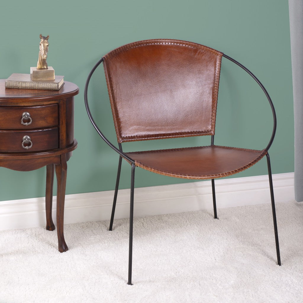 Modern Ring Shape Brown Leather Accent Chair - Minihomy