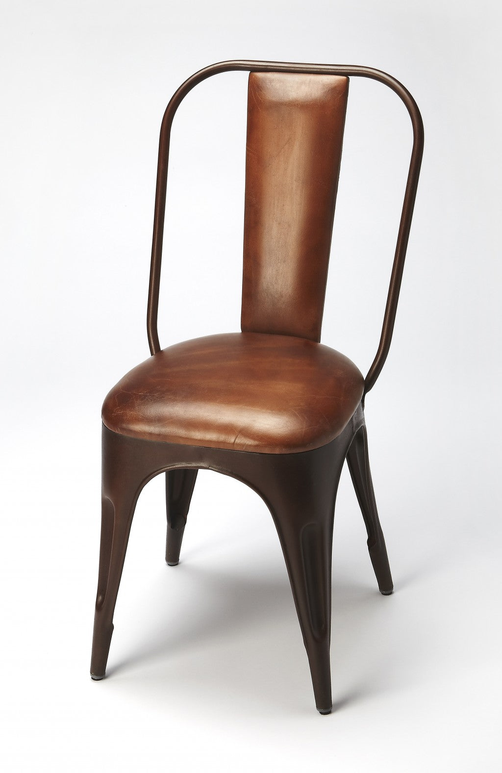 Brown Leather And Iron Side Chair - Minihomy