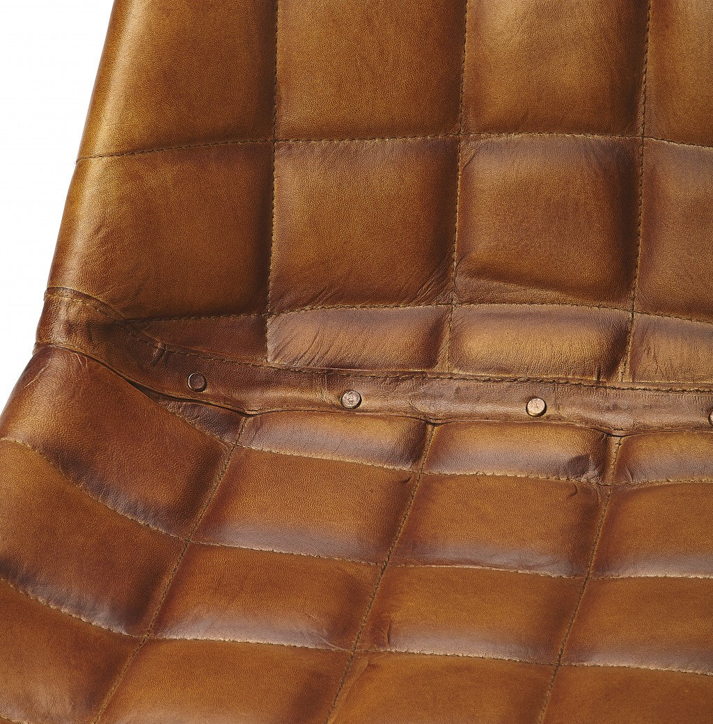 Stitched Squares Brown Leather Dining Chair