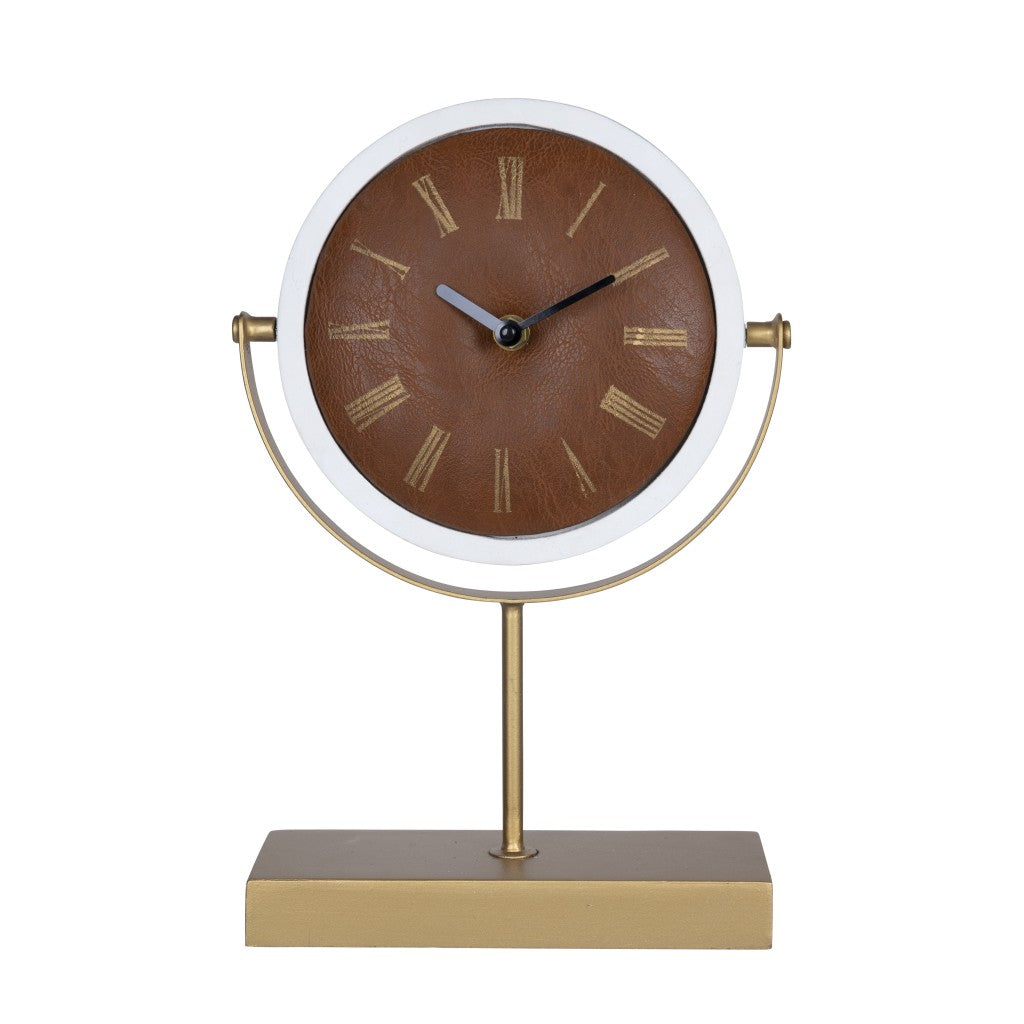 Golden Brown Faux Leather Table Or Desk Clock - Minihomy