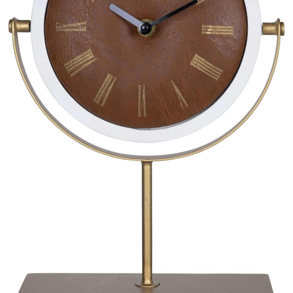 Golden Brown Faux Leather Table Or Desk Clock - Minihomy