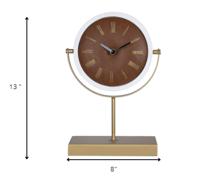 Golden Brown Faux Leather Table Or Desk Clock - Minihomy