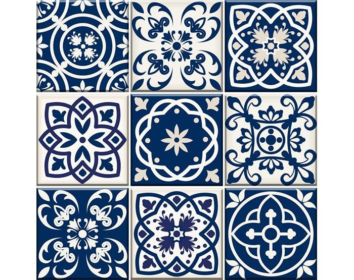 5" X 5" Midnight Blue And White Peel And Stick Removable Tiles - Minihomy