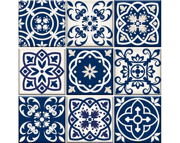 5" X 5" Midnight Blue And White Peel And Stick Removable Tiles - Minihomy