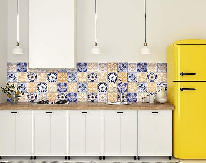 4" X 4" Yellow White And Blues Peel And Stick Removable Tiles - Minihomy