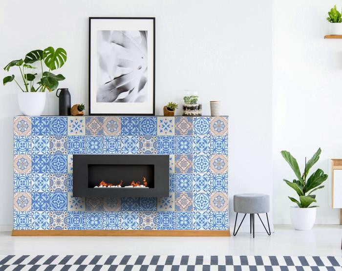 4" X 4" Dark And Light Blue Mosaic Peel And Stick Removable Tiles - Minihomy