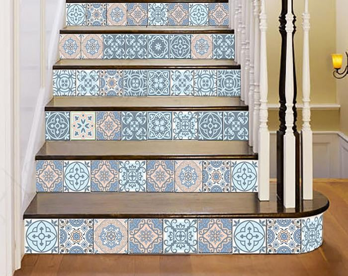 4" X 4" Baby Blue And Peach Mosaic Peel And Stick Removable Tiles - Minihomy