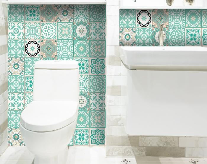 7" X 7" Aquamarine Mosaic Peel And Stick Removable Tiles - Minihomy