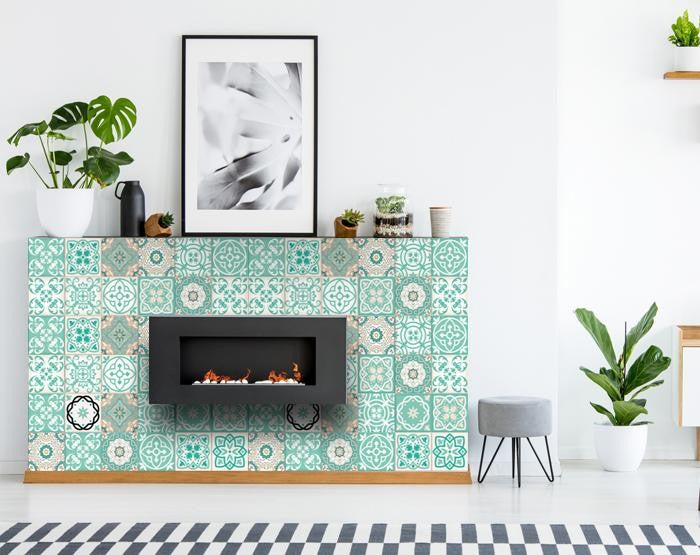 7" X 7" Aquamarine Mosaic Peel And Stick Removable Tiles - Minihomy