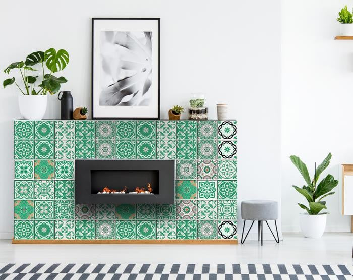 4" X 4" Green And White Mosaic Peel And Stick Removable Tiles - Minihomy