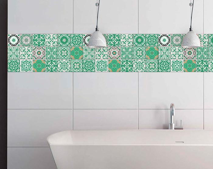 4" X 4" Green And White Mosaic Peel And Stick Removable Tiles - Minihomy