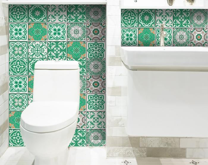 4" X 4" Green And White Mosaic Peel And Stick Removable Tiles - Minihomy