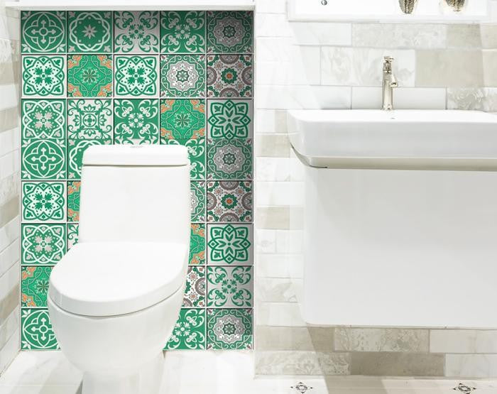 4" X 4" Green And White Mosaic Peel And Stick Removable Tiles - Minihomy