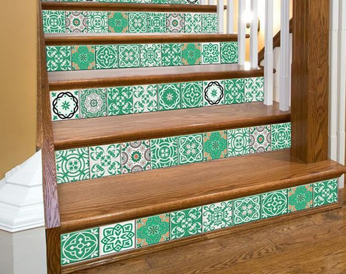 4" X 4" Green And White Mosaic Peel And Stick Removable Tiles - Minihomy