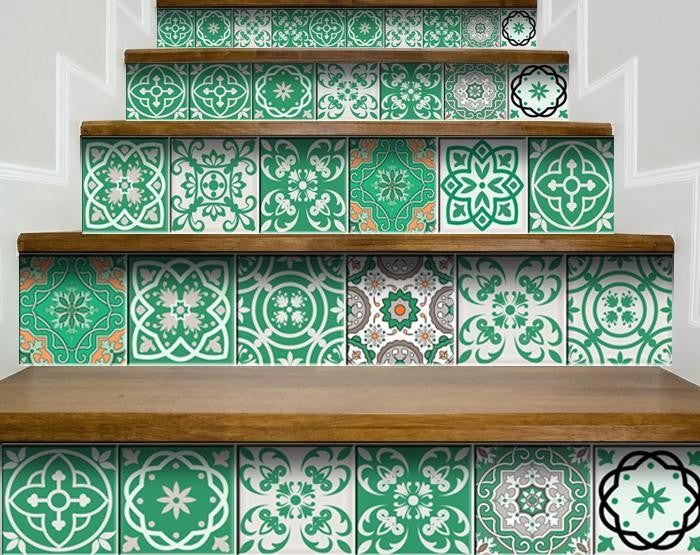 4" X 4" Green And White Mosaic Peel And Stick Removable Tiles - Minihomy