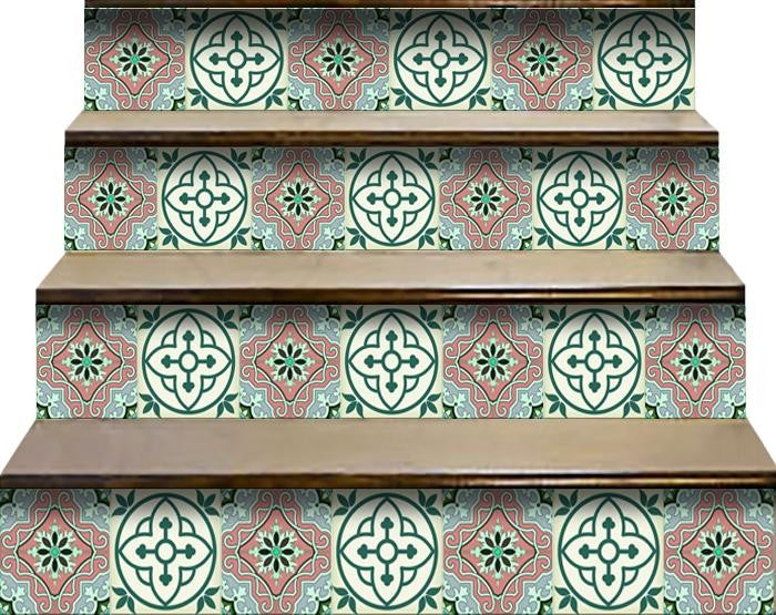 4" X 4" Vintage Green And Taupe Mosaic Peel And Stick Removable Tiles - Minihomy