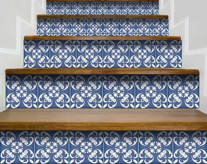 4" X 4" Wedgwood Blue And White Peel And Stick Removable Tiles - Minihomy