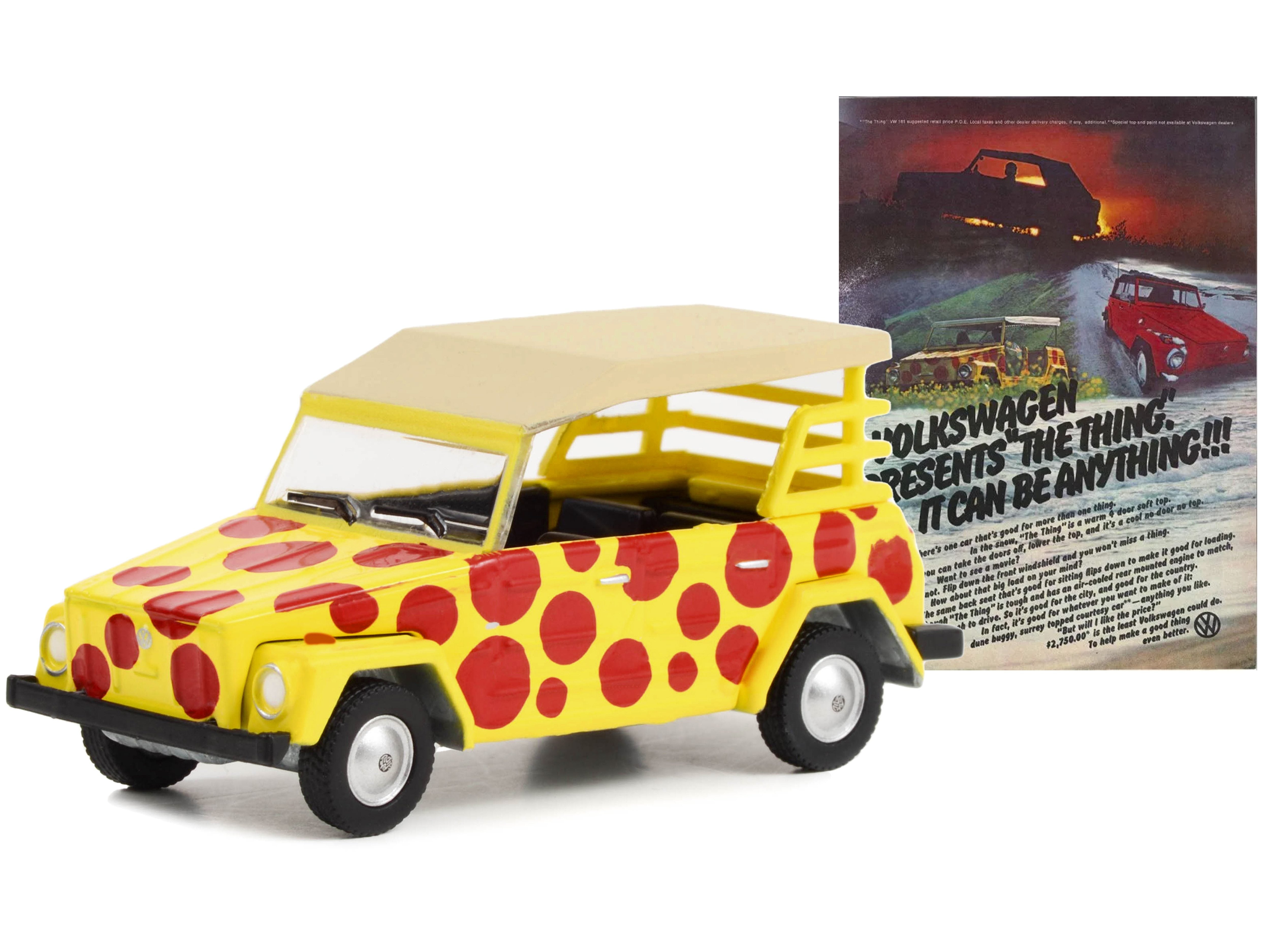 Volkswagen Thing Type 181 Yellow with Red Polka Dots "Vintage Ad Cars" Series 8 - 1/64 Diecast Model by Greenlight