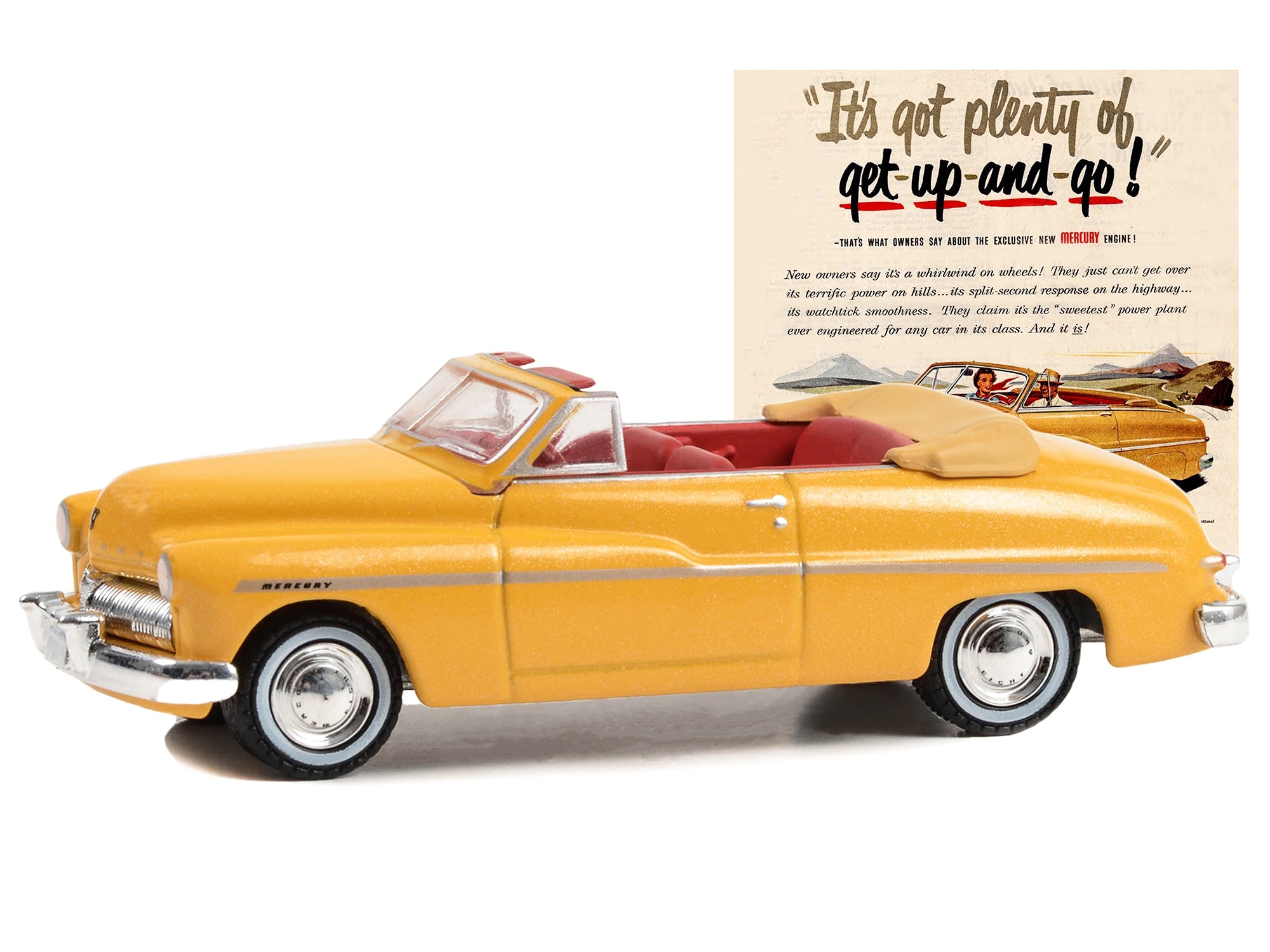 1949 Mercury Eight Convertible Yellow Metallic with Red Interior "It's Got Plenty Of Get-Up-And-Go!" - Minihomy