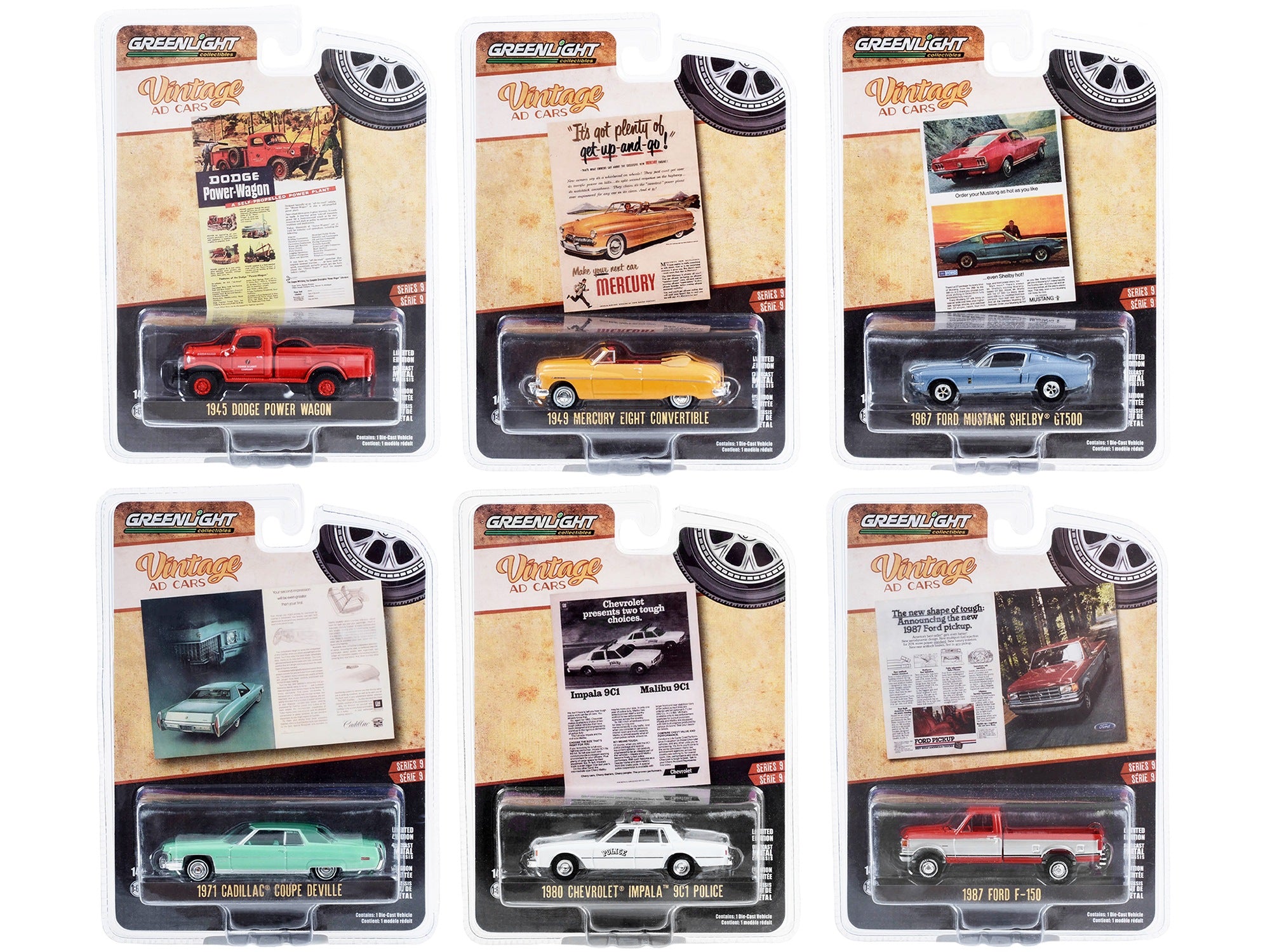 "Vintage Ad Cars" Set of 6 pieces Series 9  1/64 Diecast Model Cars by Greenlight - Minihomy