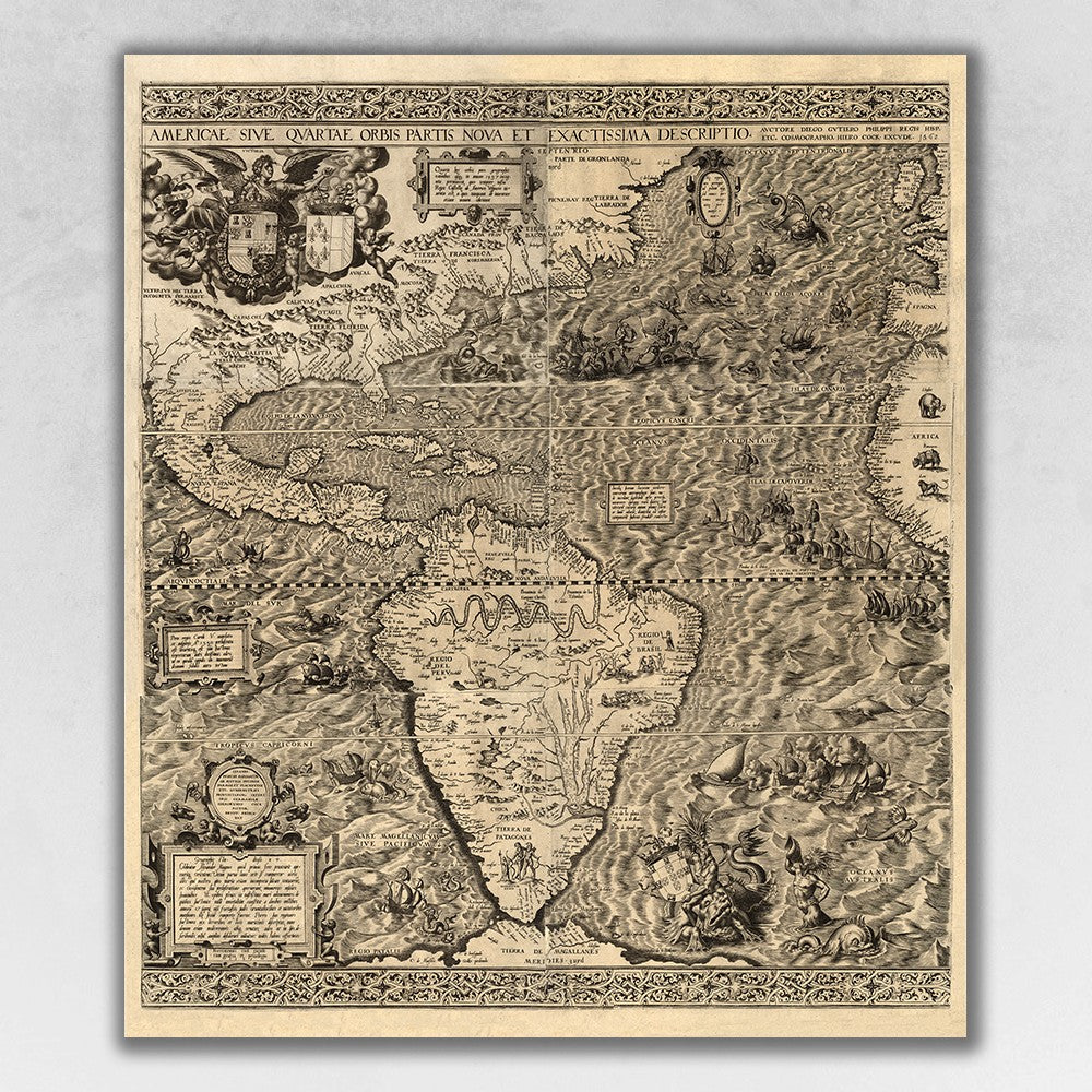 24" X 28" Vintage 1562 Map Of Early Americas Wall Art - Minihomy