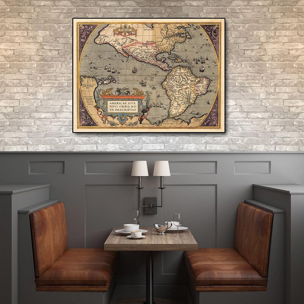 24" X 32" Vintage 1598 Map Of The Americas Wall Art - Minihomy