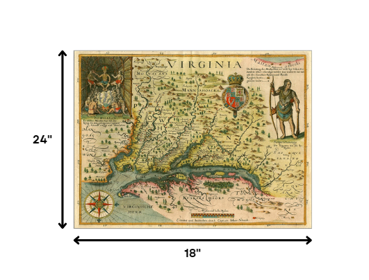 24" X 32" Map Of Virginia C1627 Vintage  Poster Wall Art - Minihomy