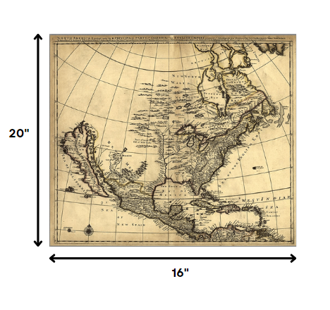 24" X 28" Map Of North America C1685 Vintage  Poster Wall Art - Minihomy