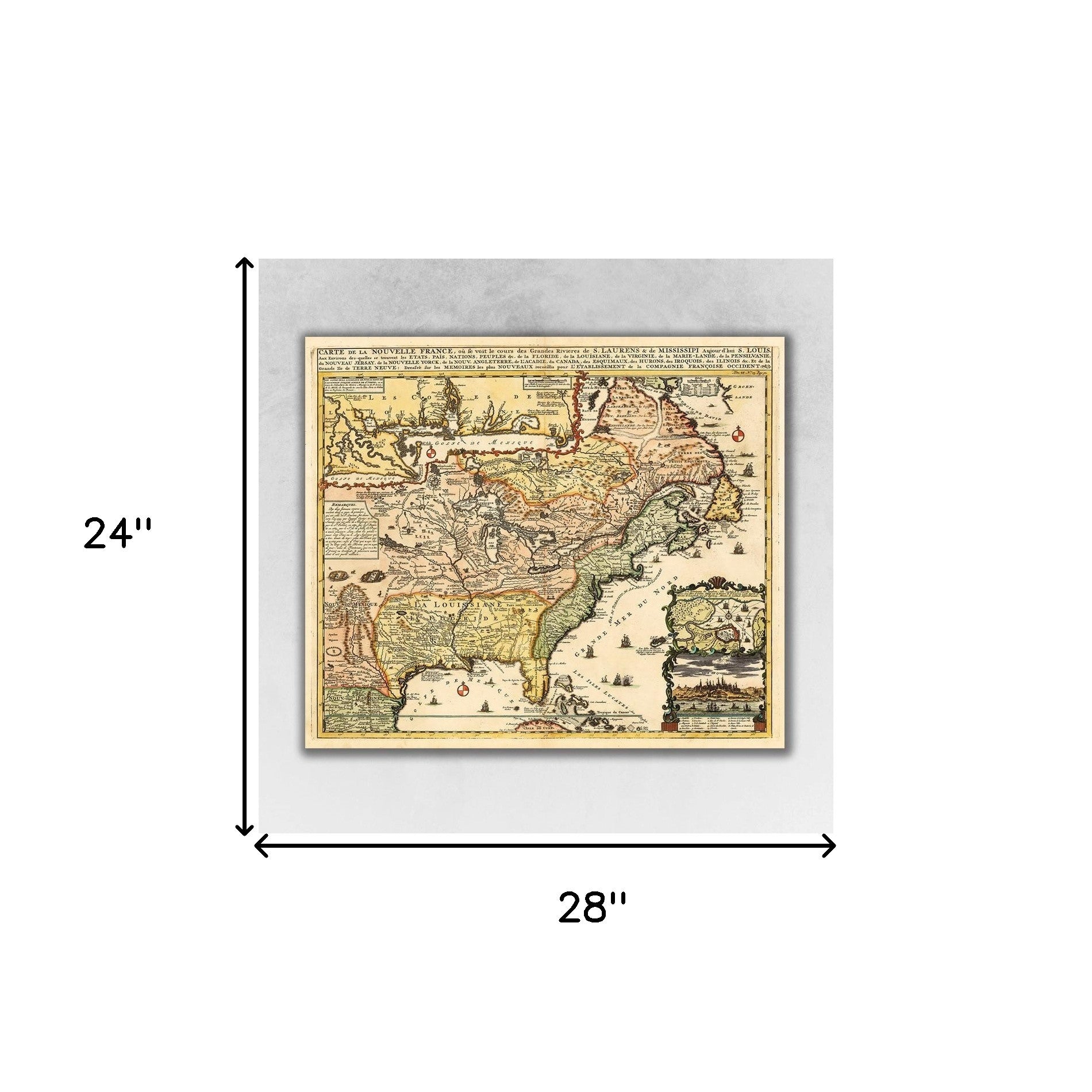 24" X 28" Vintage 1718 Map Of New France - Minihomy