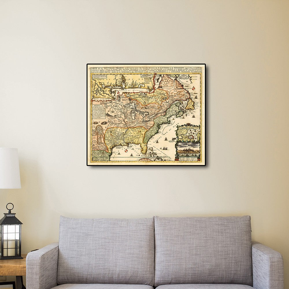 24" X 28" Vintage 1718 Map Of New France - Minihomy