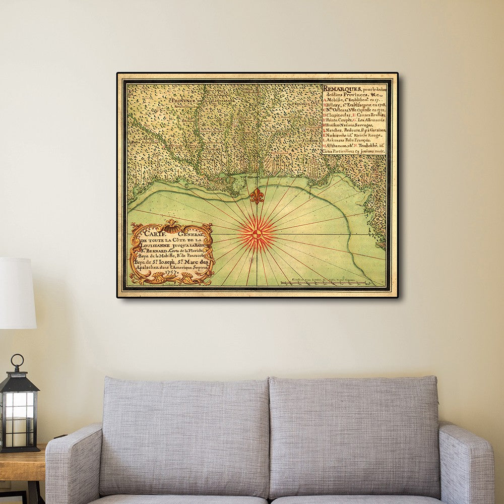 24" X 30" C1747 Map Of The Gulf Coast Vintage  Poster Wall Art - Minihomy