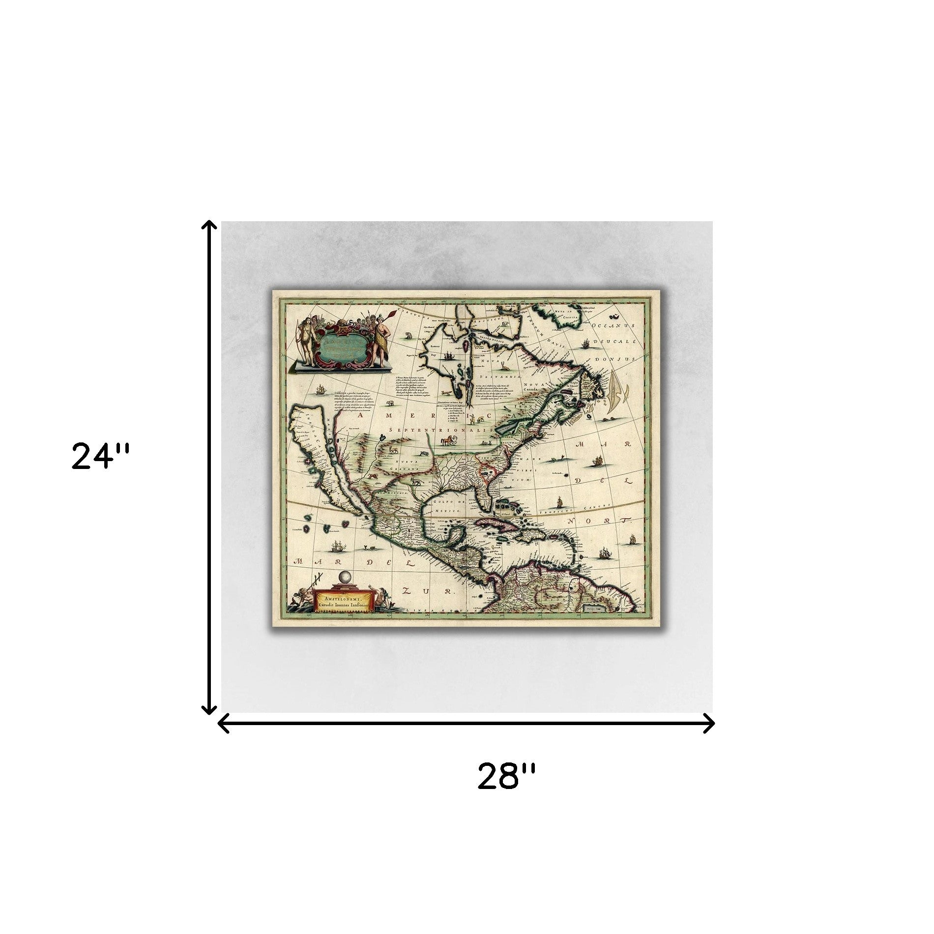 24" X 28" Vintage 1652 Map Of Early North America Wall Art - Minihomy