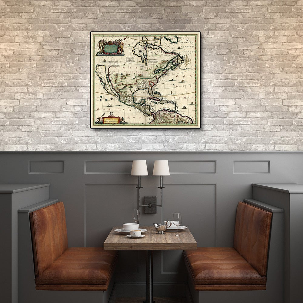 24" X 28" Vintage 1652 Map Of Early North America Wall Art - Minihomy