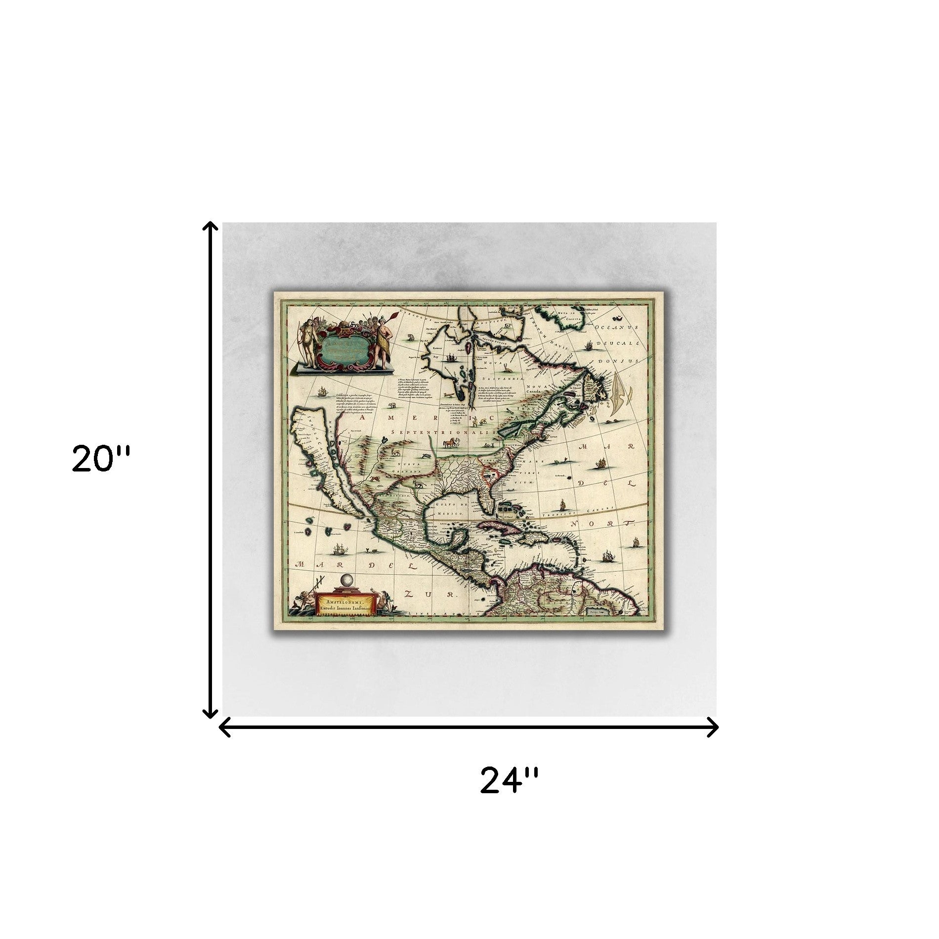 24" X 28" Vintage 1652 Map Of Early North America Wall Art - Minihomy