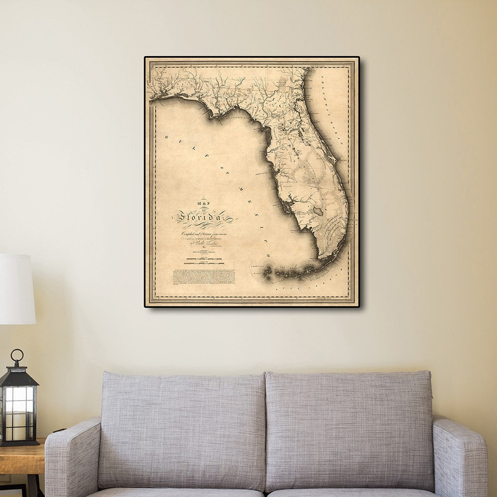 24" X 28" C1823 Early Map Of Florida  Vintage  Poster Wall Art - Minihomy