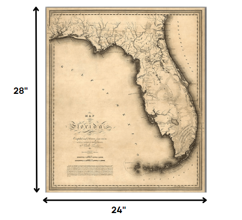 24" X 28" C1823 Early Map Of Florida  Vintage  Poster Wall Art - Minihomy