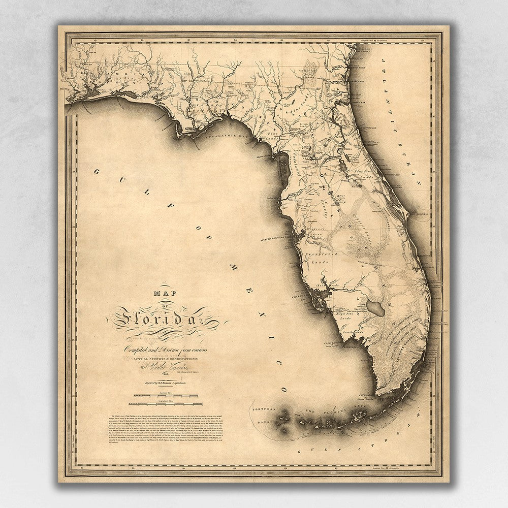 24" X 28" C1823 Early Map Of Florida  Vintage  Poster Wall Art - Minihomy