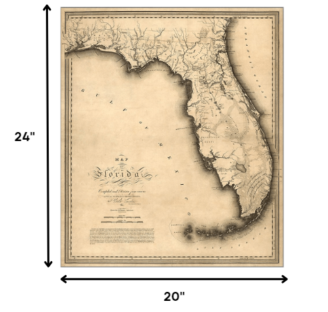 24" X 28" C1823 Early Map Of Florida  Vintage  Poster Wall Art - Minihomy