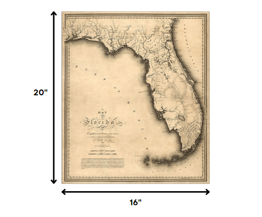 24" X 28" C1823 Early Map Of Florida  Vintage  Poster Wall Art - Minihomy