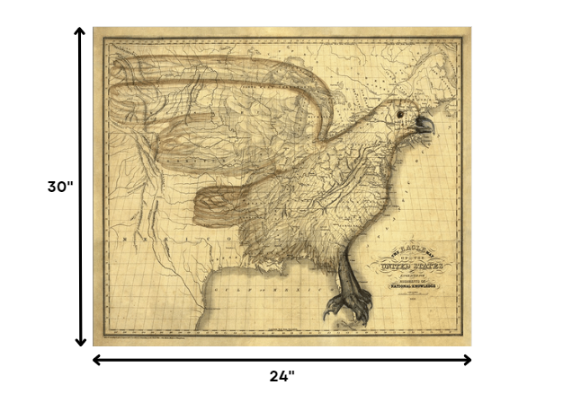 24" X 30" Eagle Map Of America C1833 Vintage  Poster Wall Art - Minihomy