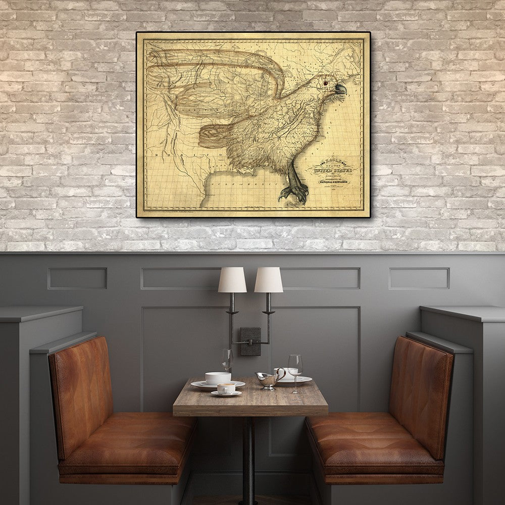 24" X 30" Eagle Map Of America C1833 Vintage  Poster Wall Art - Minihomy