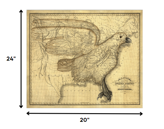 24" X 30" Eagle Map Of America C1833 Vintage  Poster Wall Art - Minihomy