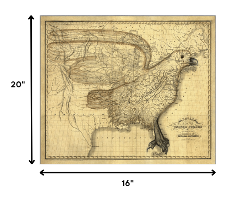 24" X 30" Eagle Map Of America C1833 Vintage  Poster Wall Art - Minihomy